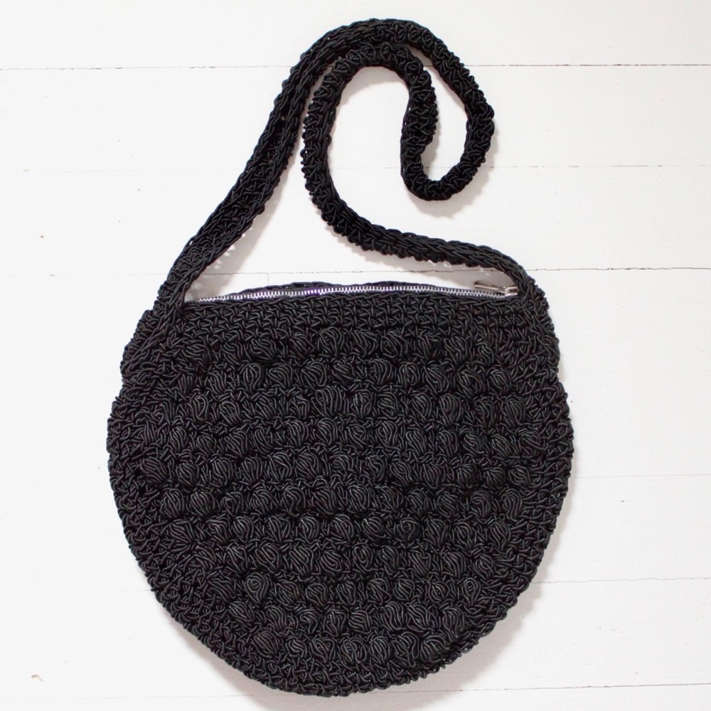 Vintage Crochet Purse Black Shoulder Bag Made in Italy Exclusively for Valerie